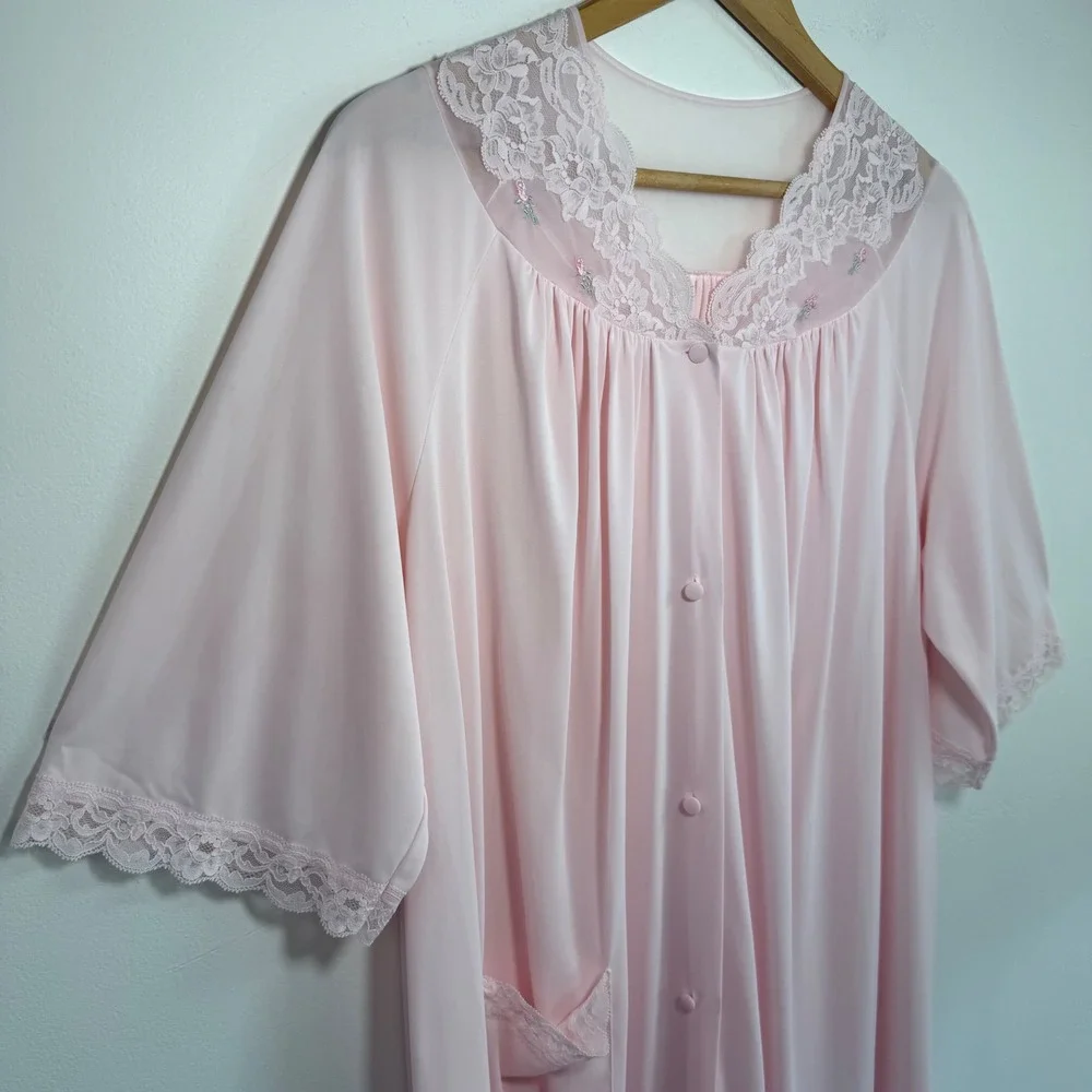Vintage Shadowline Pink Lace Nightgown Dress Size‎ Large Made in USA Coquette